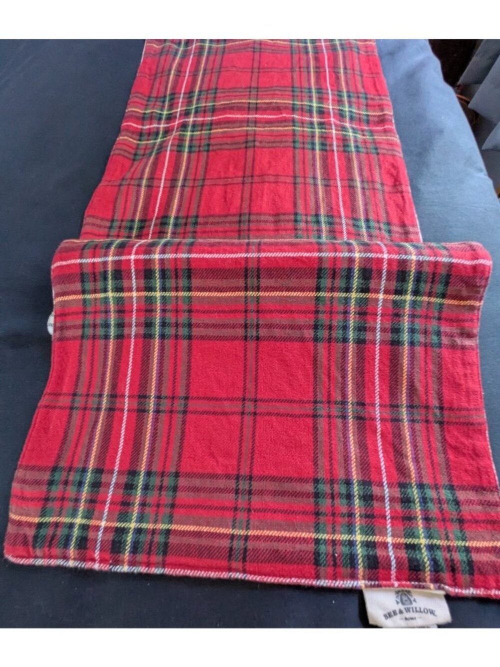 Bee & Willow Table Runner Dresser Scarf Reversible Red or Green Plaid 73x13